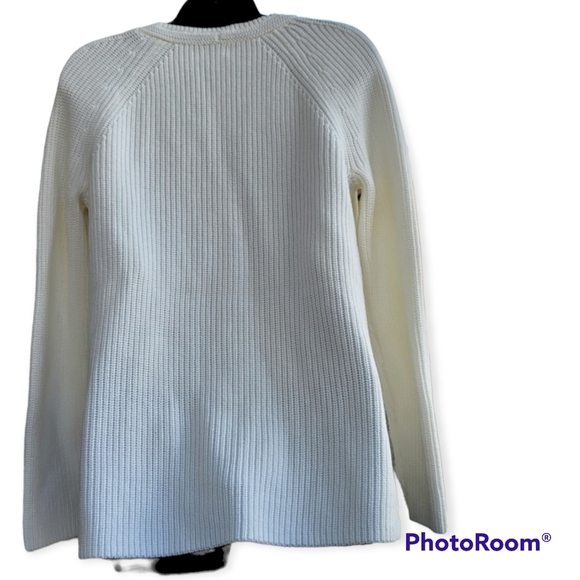 J. CREW Ivory Cotton Sweater V Neck Knit High Low Hem Size Small. - Picture 3 of 6